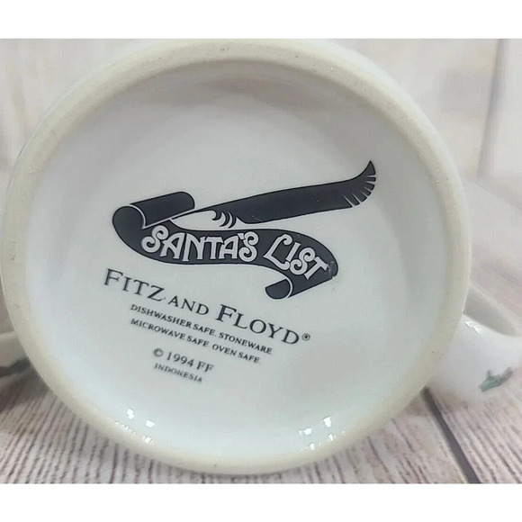 Vintage Fitz and Floyd Santa's List CoffeeTea Mug Cup Set Of 2 White Red 4" 1994 - Picture 7 of 7